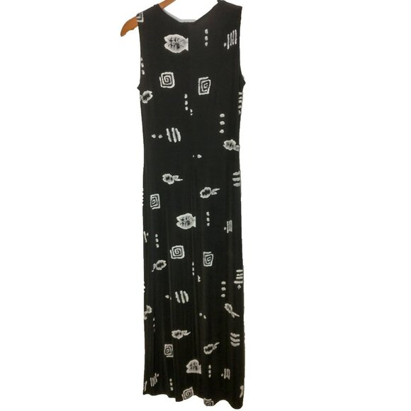 Vintage 1990s Slip Dress Size M Stretch Black White Fish Abstract Beach Maxi - Picture 5 of 6